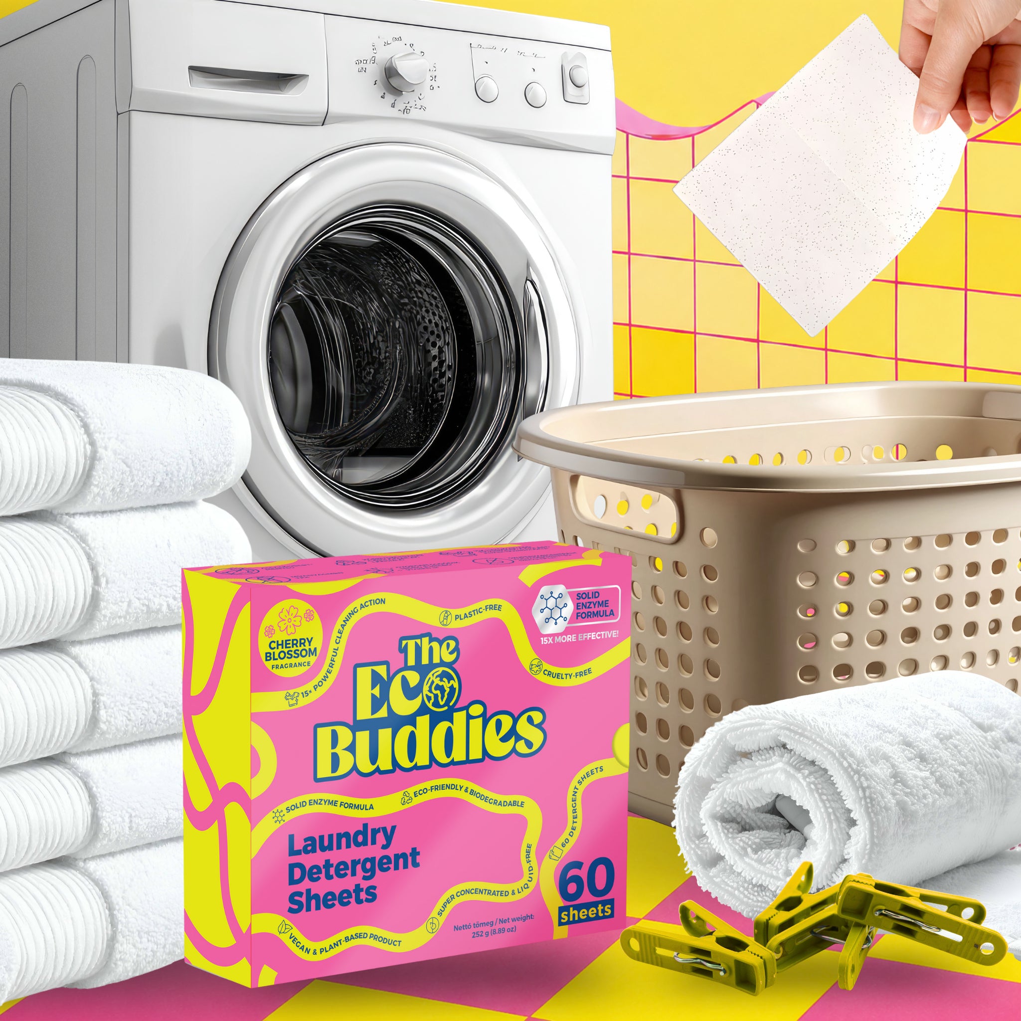 THE ECO BUDDIES MOSÓLAPOK - SZILÁRD ENZIM FORMULÁVAL - CSERESZNYEVIRÁG ILLATTAL