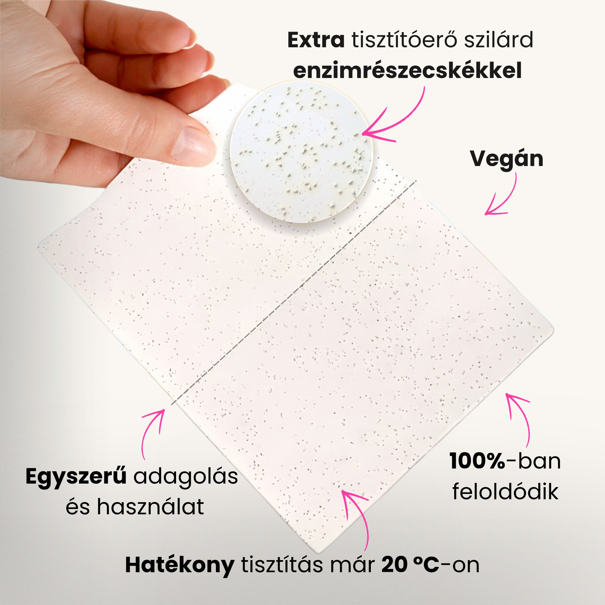 Egy The Eco Buddies mosólap szilárd enzimrészecskékkel, extra tisztítóerővel, vegán formula.