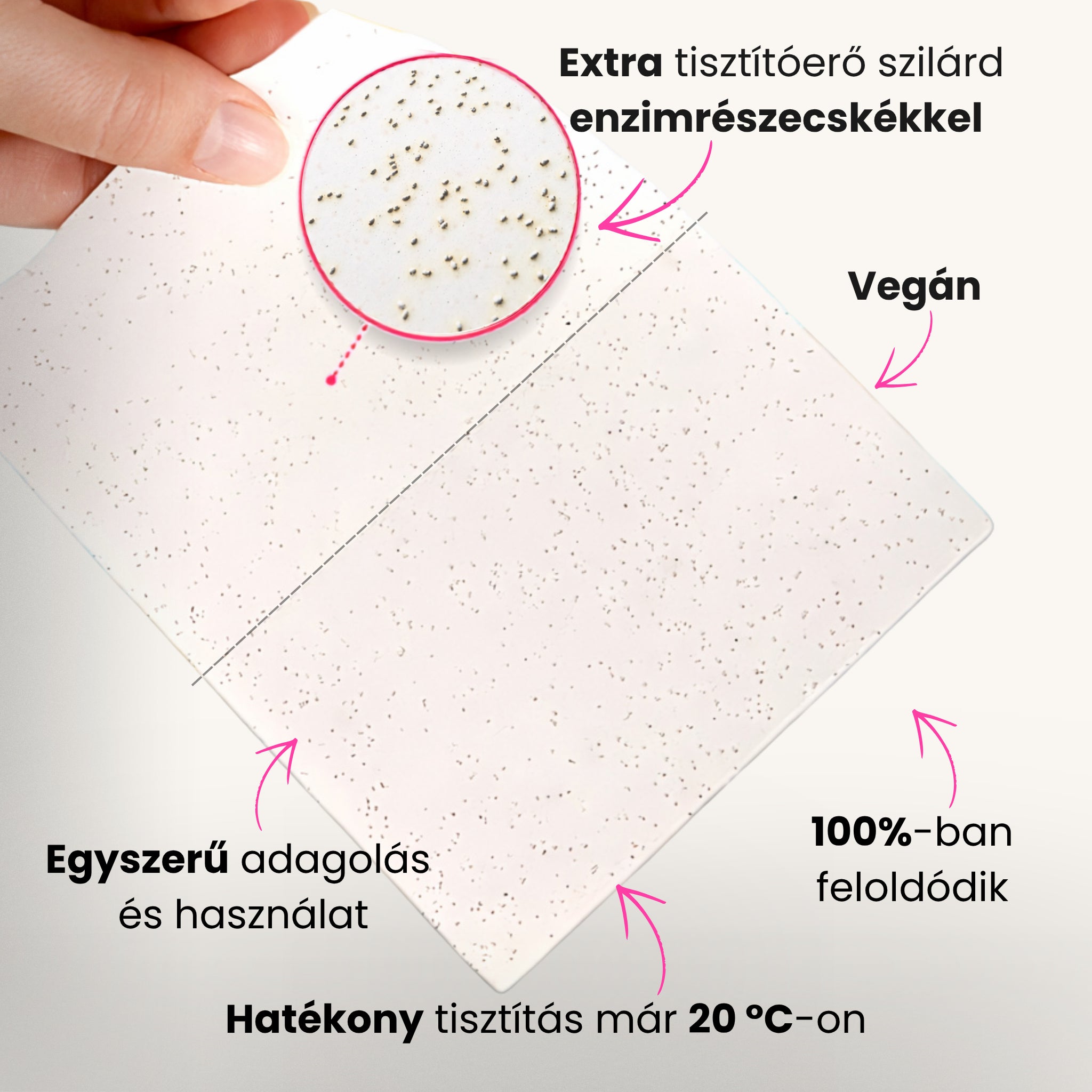 Egy The Eco Buddies mosólap szilárd enzimrészecskékkel, extra tisztítóerővel, vegán formula.